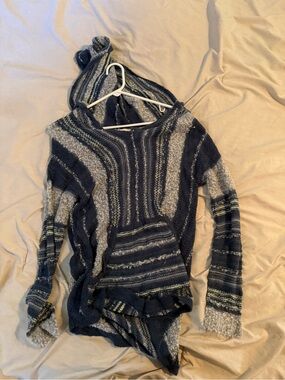 Hem & Thread Navy and Gray Striped Hooded Sweater